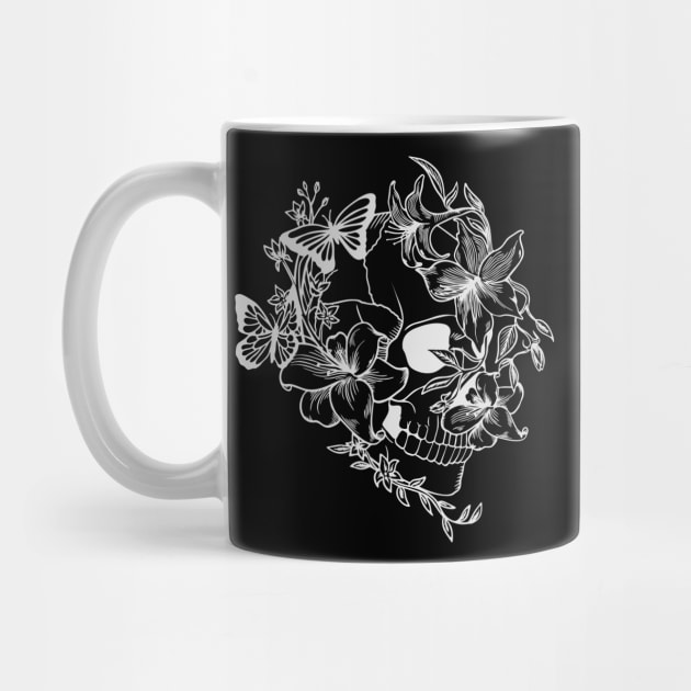 Skull with butterflies and lilies. Cool Hippie Skull by alcoshirts